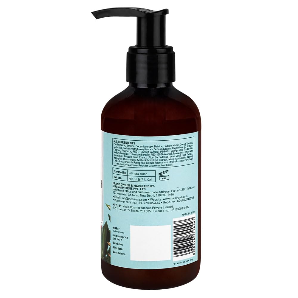 Sirona Natural Refreshing Feminine Wash - 6.7 Fl Oz (200 ml) | No Chemical, No Irritation, pH Balanced Intimate Sirona