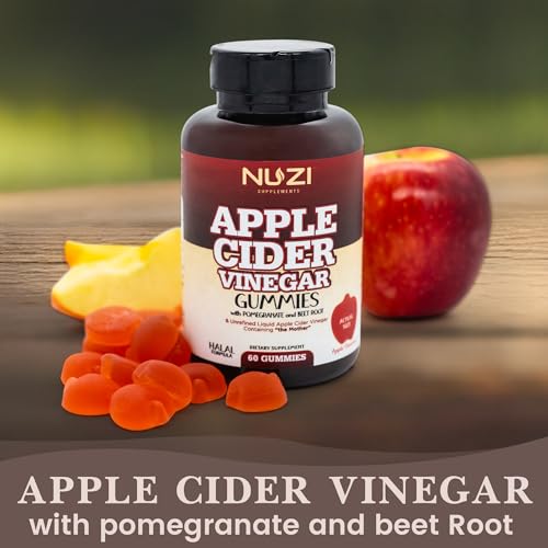 NUZI Apple Cider Vinegar Gummies with Pomegranate & Beetroot | 500 mg | Certified Halal NUZI