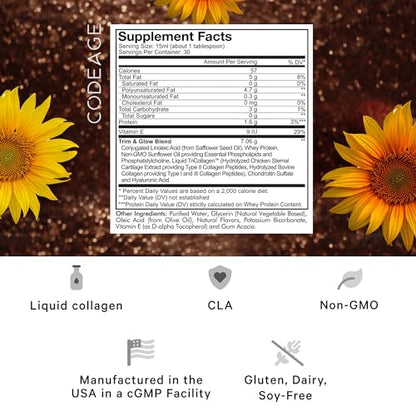 Codeage Liquid Collagen Supplement Chocolate Flavor, Beauty Trim & Glow Liposomal