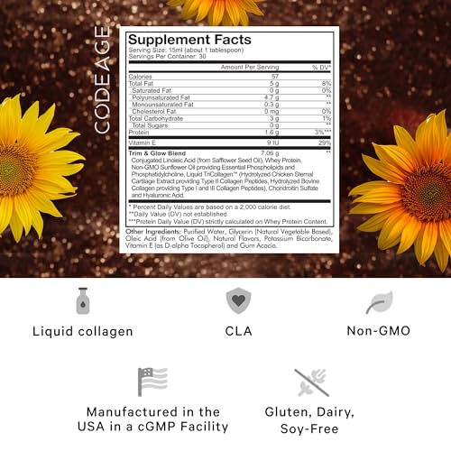 Codeage Liquid Collagen Supplement Chocolate Flavor, Beauty Trim & Glow Liposomal Codeage