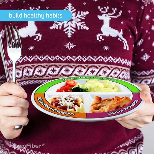 Portion Control Bariatric Plates and Bowls Set of 2 (4pcs Total) - Self-Measuring Plates HeroFiber