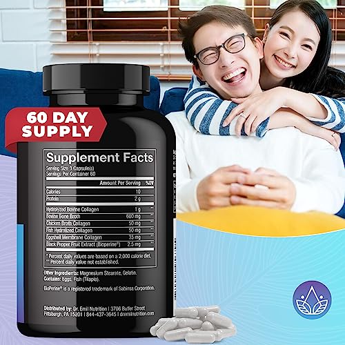 DR EMIL NUTRITION Multi Collagen Pills - 180 Capsules - Collagen Supplements to Support