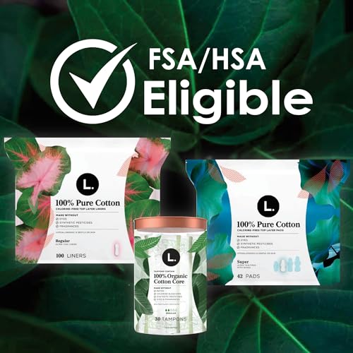 L. Pure Cotton Topsheet Pads for Women, Regular Absorbency, Ultra Thin Pads with Wings