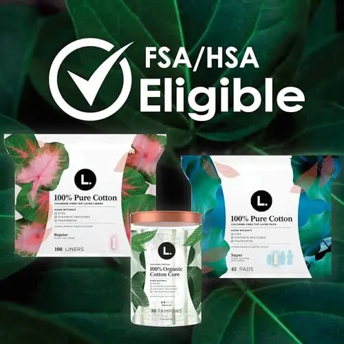 L. Pure Cotton Topsheet Pads for Women, Regular Absorbency, Ultra Thin Pads with Wings L.