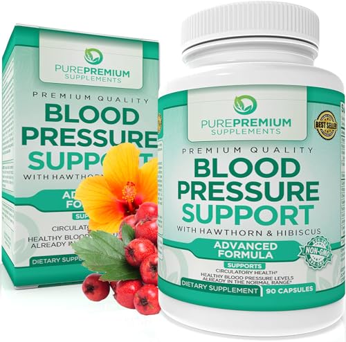 PurePremium Blood Pressure Support Supplement with Hawthorn, Hibiscus & Garlic Extract