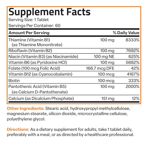 Bronson Vitamin B 100 Complex High Potency Sustained Release (Vitamin B1, B2, B3, B6) Bronson