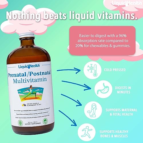 LIQUIDHEALTH Prenatal/Postnatal Multiple Liquid Women's Multivitamin with Real Folate