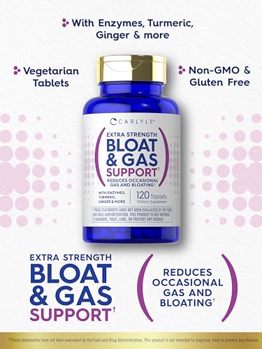 Carlyle Bloat & Gas Support for Men & Women | 120 Tablets | Extra Strength Pills | Supplement