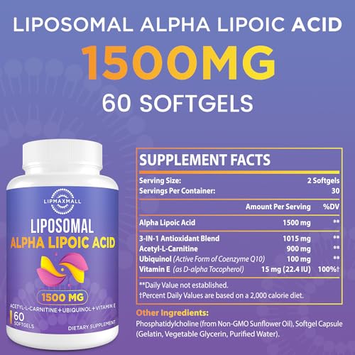 Liposomal Alpha Lipoic Acid 1500mg - with Acetyl-L-Carnitine 900mg & Ubiquinol 100mg lipmaxmall