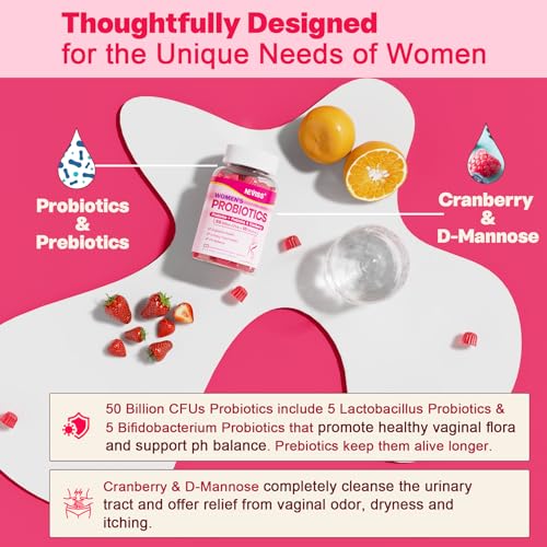 Probiotics for Women Gummies, Sugar Free Vaginal Probiotics 50 Billion CFU 10 Strains w/ Cranberry NEVISS