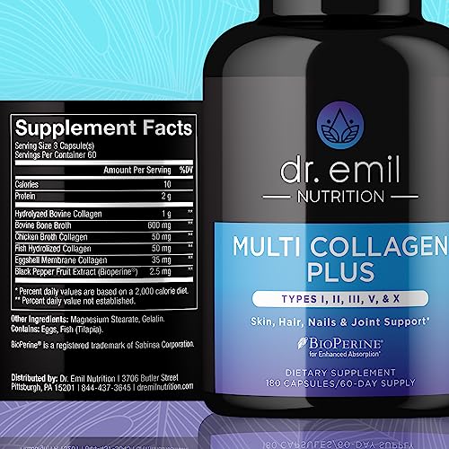 DR EMIL NUTRITION Multi Collagen Pills - 180 Capsules - Collagen Supplements to Support