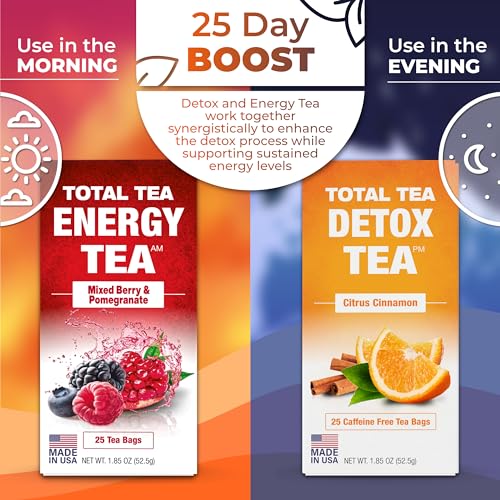 Total Tea Detox Tea & Energy Tea Set - 25 Day Detox Tea - Herbal SIim Tea Total Tea