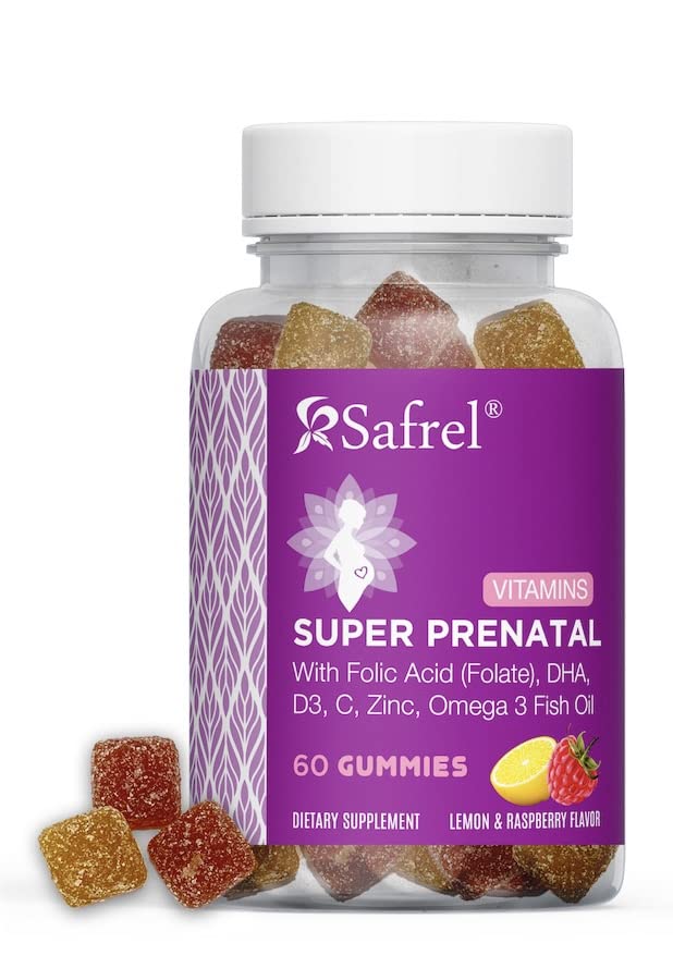 Safrel PreNatal and Post Pregnancy Gummy Vitamins, Lemon & Raspberry Lemonade Flavored