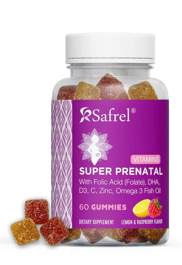 Safrel PreNatal and Post Pregnancy Gummy Vitamins, Lemon & Raspberry Lemonade Flavored