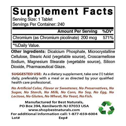 Best Naturals Chromium Picolinate Tablet, 200 mcg, 240 Count Best Naturals
