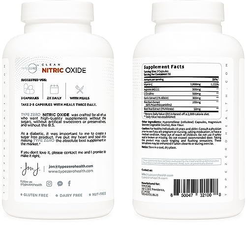 Type Zero Nitric Oxide 6X Booster, 150 Veggie Capsules - Natural Supplement - Beetroot