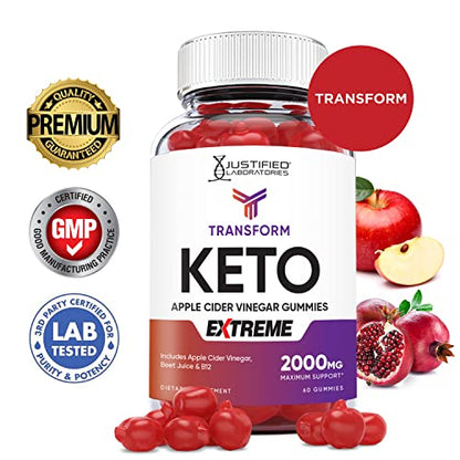 Transform Keto ACV Gummies Extreme Formula 2000MG Vegan Non GMO with Pomegranate