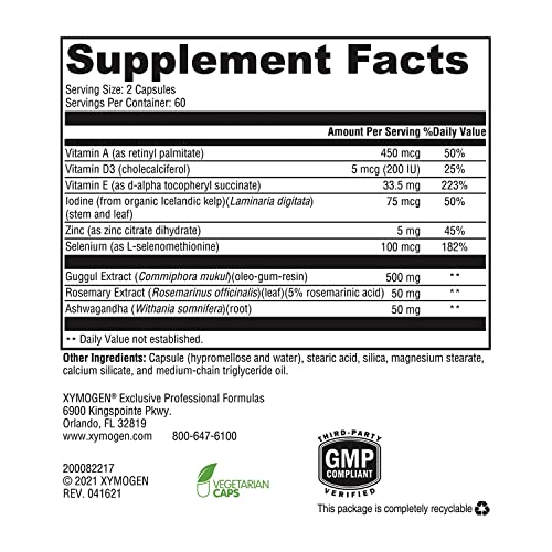 XYMOGEN MedCaps T3 - Thyroid Support Formula with Vitamins + Herbs - Selenium, Zinc