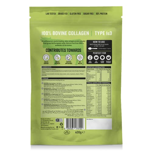 Hunter & Gather Bovine Collagen Powder 400g | Pure Unflavoured Premium Hydrolysed Bovine Collagen Peptides Powde