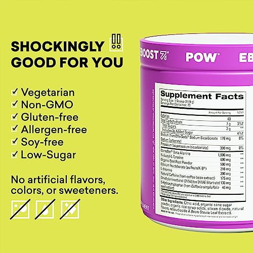 EBOOST POW Natural Pre Workout Powder - 20 Servings - Berry Melon Fizz - Pre Workout