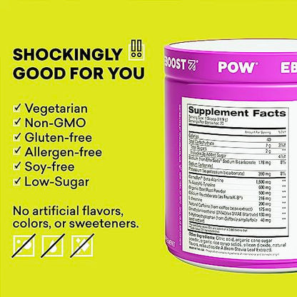 EBOOST POW Natural Pre Workout Powder - 20 Servings - Berry Melon Fizz - Pre Workout