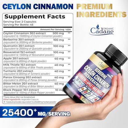 Ceylon Cinnamon 15000mg Berberine 3000mg Quercetin 2000mg Supplement - Support