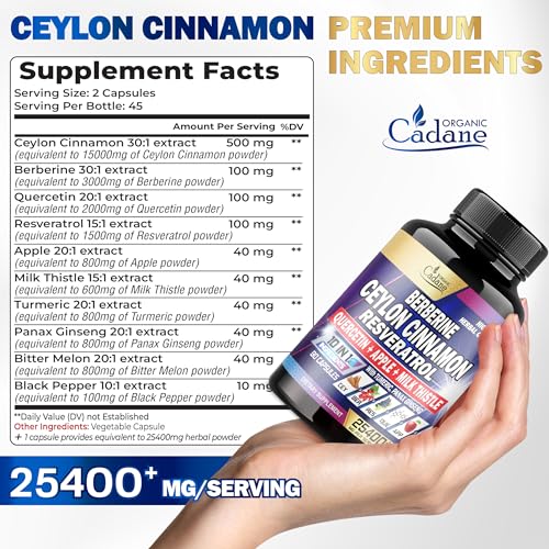 Ceylon Cinnamon 15000mg Berberine 3000mg Quercetin 2000mg Supplement - Support Organic Cadane