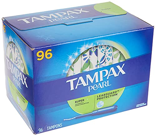 Tampax Pearl Unscented Super Absorbency Tampons, 96 Count Tampax