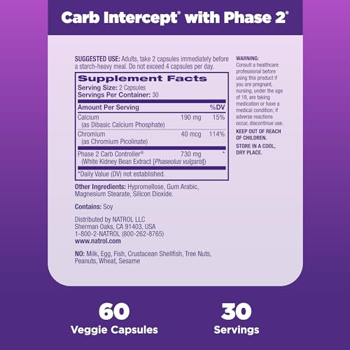 Natrol Carb Intercept with Phase 2 Starch Neutralizer, 60 Capsules Natrol