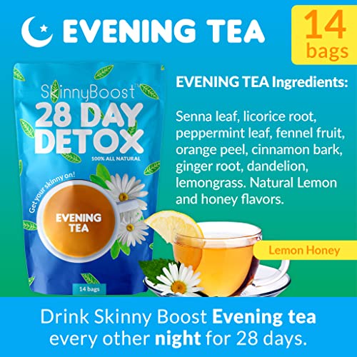 SkinnyBoost 28 Day Detox Tea Kit-1 Daytime (28 Bags) 1 Evening (14 Bags) Non GMO SkinnyBoost