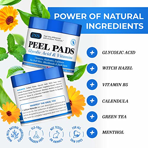 JOELLYNE NATURALS Glycolic Acid Peel Pads - 50 Count, Natural AHA Exfoliating Pads for Acne JOELLYNE NATURALS