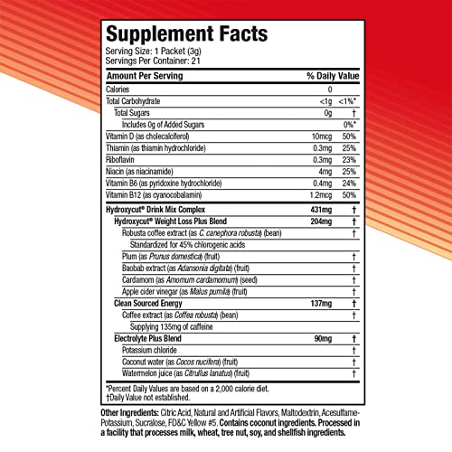 Hydroxycut Drink Mix Weight Loss Supplements, Lemonade, 21 Count (Pack of 1)