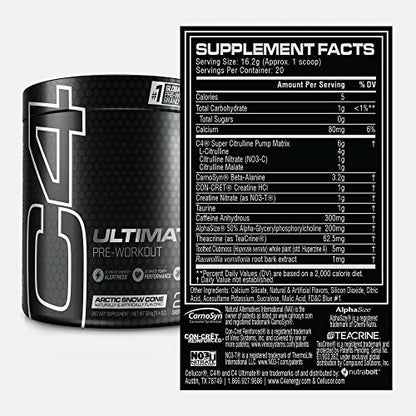 C4 Ultimate Pre Workout Powder Arctic Snow Cone - Sugar Free Preworkout Energy