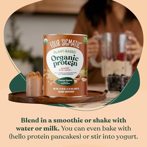 Four Sigmatic Organic Plant-Based Protein Powder Peanut Butter Protein with Lion’s Mane
