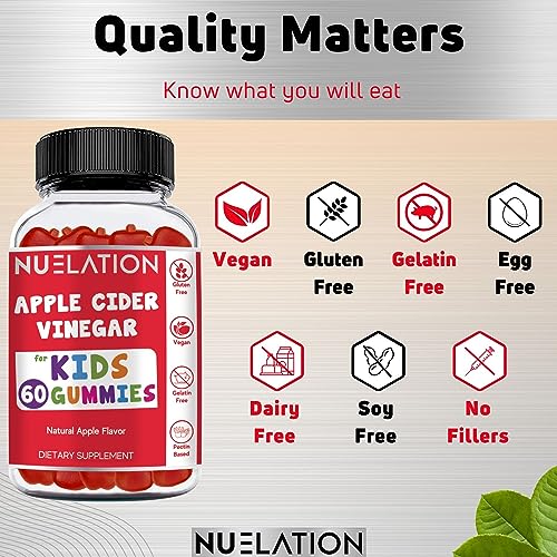 NUELATION Apple Cider Vinegar Gummies for Kids, 60 Servings. Gluten Free, Vegan and Gelatin NUELATION