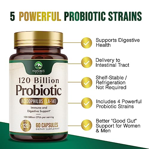 Nature's Peak Probiotics for Digestive Health - 120 Billion CFU with Diverse Strains