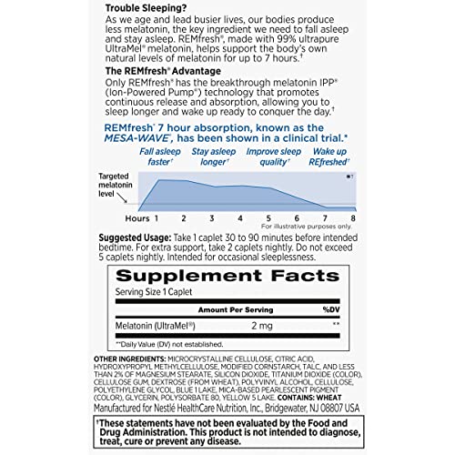 REMfresh 2mg Advanced Melatonin Sleep Aid Supplement (36 Caplets) REMfresh