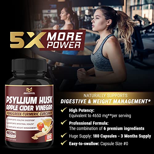 BMVINVOL Psyllium Husk Fiber Supplement 4650mg - Apple Cider Vinegar, Fenugreek BMVINVOL