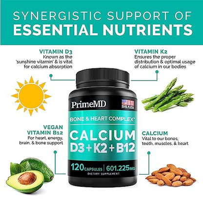 Calcium 600mg, Vitamin D3 K2 B12 Supplement - For Heart, Bone & Immune Support