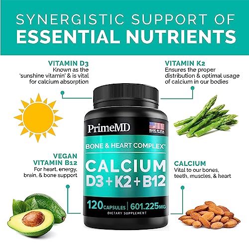 Calcium 600mg, Vitamin D3 K2 B12 Supplement - For Heart, Bone & Immune Support PrimeMD