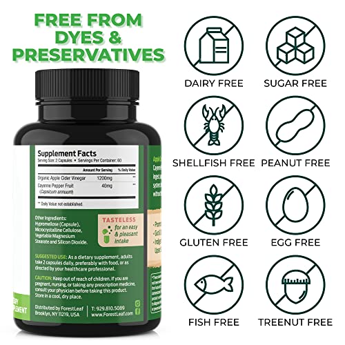 ForestLeaf - Apple Cider Vinegar Capsules with Cayenne Pepper Powder 1200mg