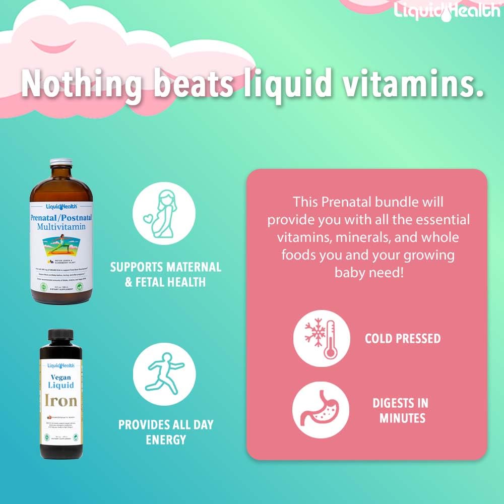 LIQUIDHEALTH Prenatal Baby Booster Pregnancy Vitamin Bundle - Vegan Women's Prenatal Multivitamin LIQUIDHEALTH