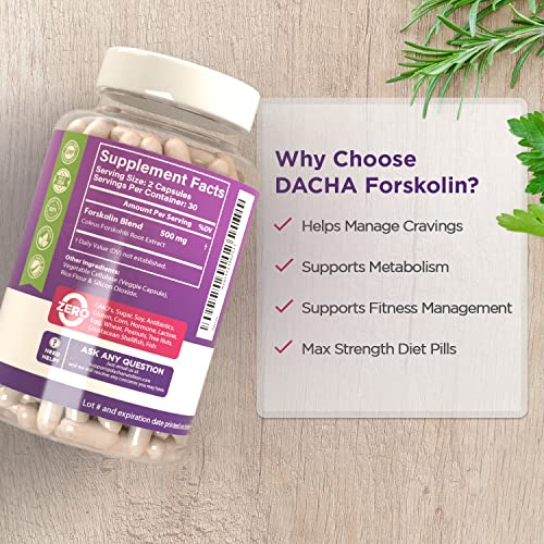 DACHA Natural Forskolin Max Strength Formula- 500mg Coleus Extract, Keto Diet Pills That