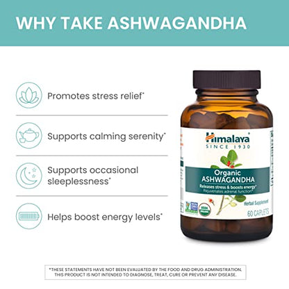 Himalaya Organic Ashwagandha, 60 Day Supply, Herbal Supplement for Stress Relief