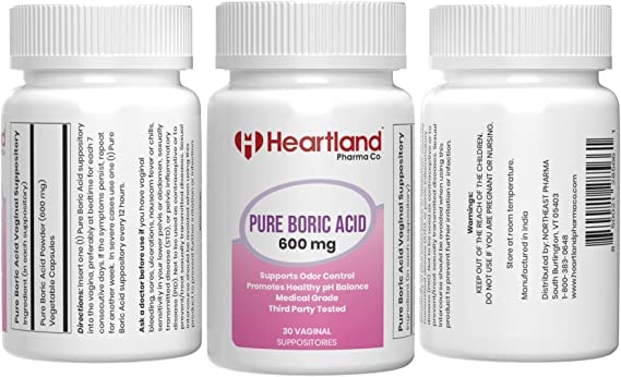 Heartland Pharma Boric Acid Vaginal Suppositories Medical Grade 100% USA Manufactured (30 ct)(1 Pack) Heartland Pharma