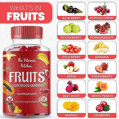 The Vitamin Kitchen Fruit and Veggies Gummies-120 Chews 60 Super Fruits