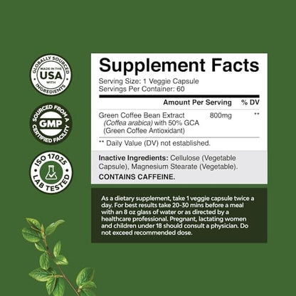 Green Coffee Bean Extract for Weight Loss Dietary Supplement Maximum Strength Vitamins