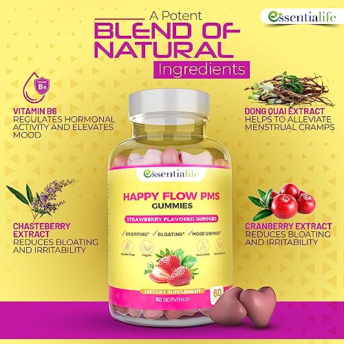 Happy Flow Strawberry-Flavor Chewable PMS Gummies | Hormone Balance Chasteberry