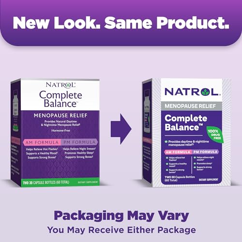 Natrol Complete Balance A.M./P.M. Capsules for Menopause Relief, Helps Relieve Hot Flashes and Night Sweats Natrol