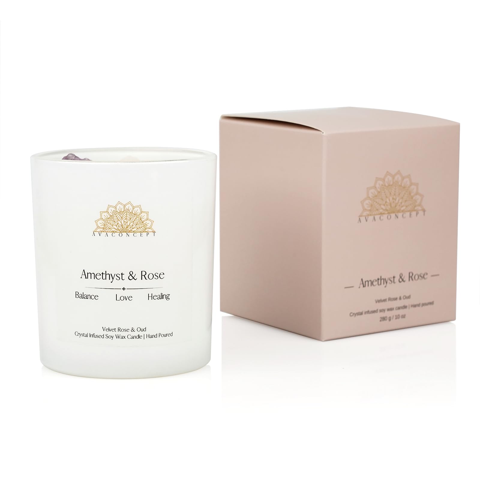 Ava Concept Scented Crystal Candle 10 oz jar Candle (Velvet Rose & Oud) ava concept